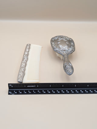 Vintage Silver Tone Ornate Vanity Set Hair Brush and Comb