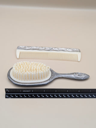 Vintage Silver Tone Ornate Vanity Set Hair Brush and Comb