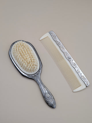 Vintage Silver Tone Ornate Vanity Set Hair Brush and Comb