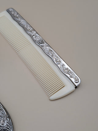 Vintage Silver Tone Ornate Vanity Set Hair Brush and Comb
