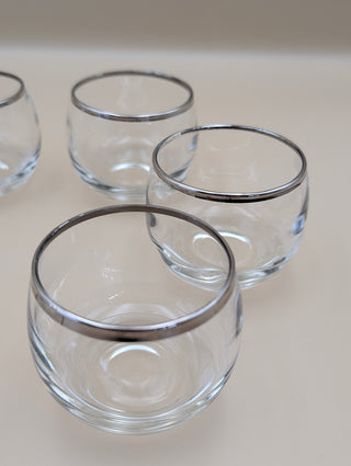Silver Rim Glass Pitcher and 6 Roly Poly Glass Set