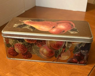 Vntg Rectangular Biscuit Tin with Fruit Design