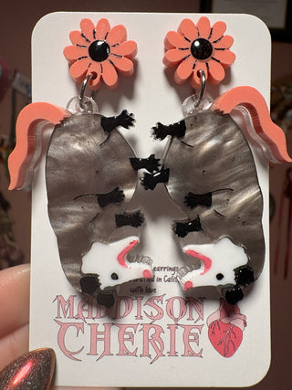 Opossum with Flower Earrings
