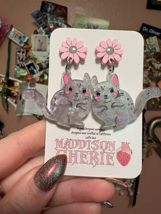 Chinchilla with Flower Post Earrings MTS