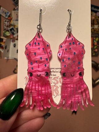 Large Pink Squid Acrylic Earrings