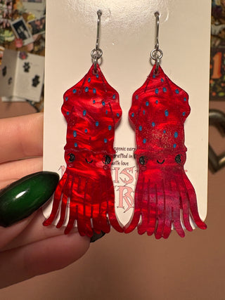 Large Red Squid Acrylic Earrings