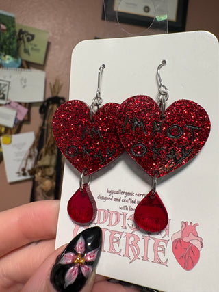 Okay/Not Okay Red Glitter Earrings