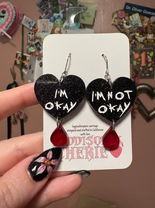 Okay/Not Okay Black Glitter Dangle Earrings