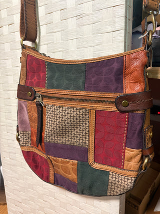 Patchwork Fossil Leather Crossbody Handbag