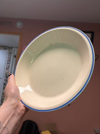 White w/ Blue Trim Pie Plate