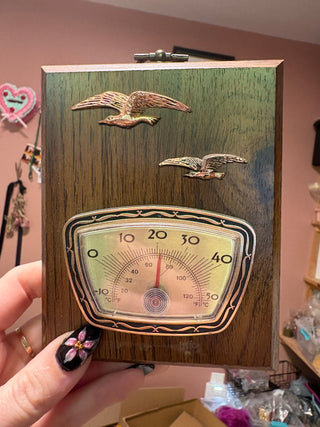 Vintage 1960s Wood Thermometer