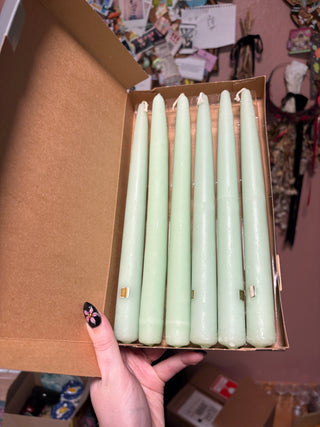 Set of 6 Vintage Taper Candles - Light Green