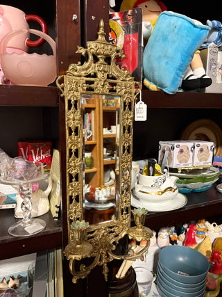 Antique 1890s Brass Mirror Sconce