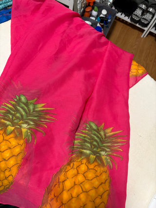 Hot Pink Chiffon Scarf Pineapple Border