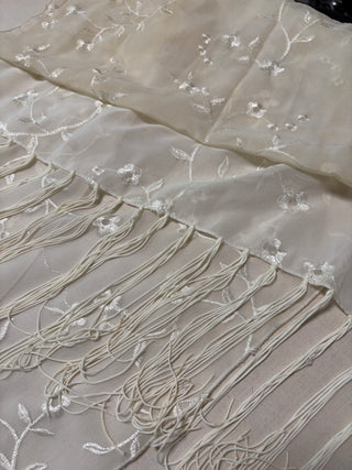 White Floral Tassel Scarf