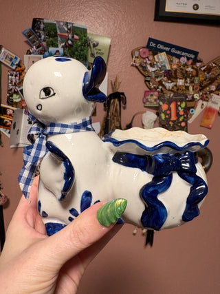 Blue and White Ceramic Duck