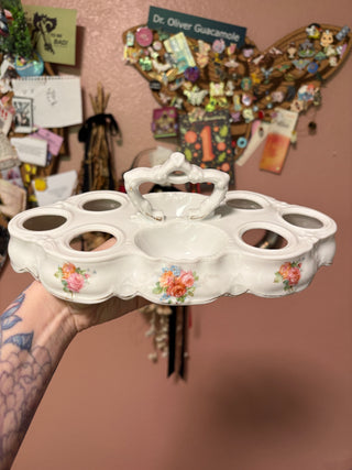 Vintage French Floral Porcelain Egg Basket