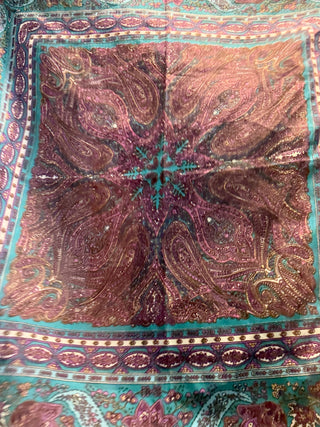 Blue and Purple Paisley Wool Handkerchief Scarf