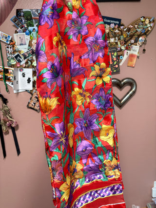 Jaclyn Smith Red Floral Necktie Scarf