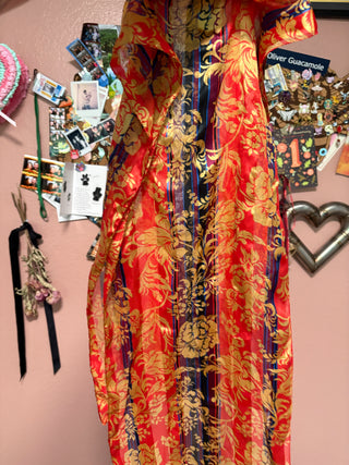 Red Blue and Gold Floral Necktie Scarf