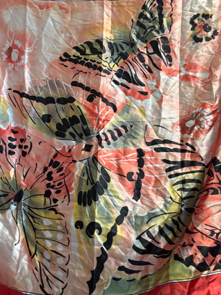 Red and Orange Silky Butterfly Handkerchief Scarf