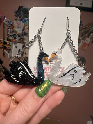 Black and White Swan Earrings