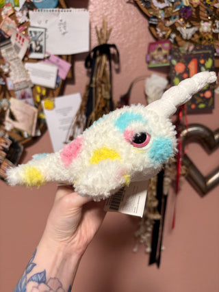 Applause Narwhal Plush - white with pink, blue, yellow spots