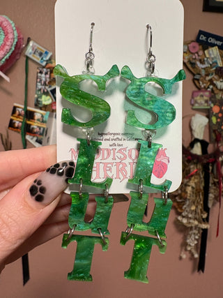 SLUT Marbled Green Dangle Earrings