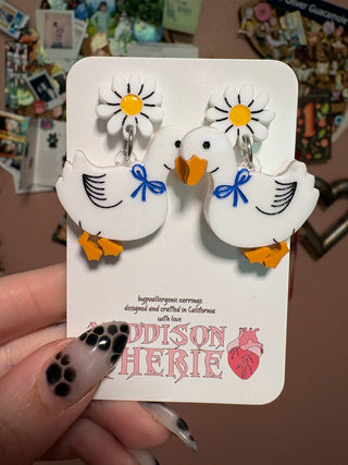 Duck w/ Flower Post Earrings