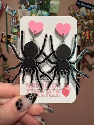 Tarantula Earrings w/ Pink Heart Post