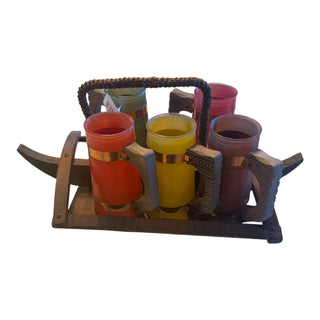 Siesta Ware 5 mugs with Carrier Wood Brass Earth tones VV