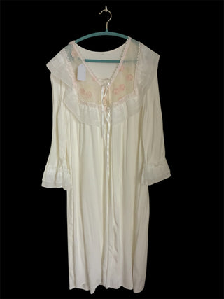 Cream Chiffon Peignoir with Embroidered Yoke