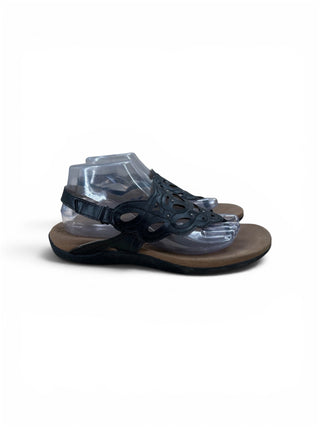 Rockport Womens 9 Black Leather Laser Cut Thong Slingback Sandals
