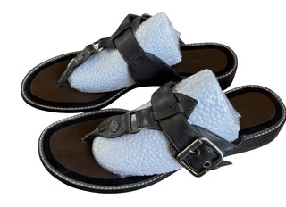 Harley Davidson Dark New Grey Leather Sandals Size 7 Metal Bar & Shield Logo