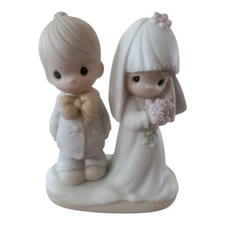 Vintage Precious Moments Wedding Porcelain Bisque Bride & Groom Figurine E-3114