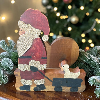 VTG Primitive Wooden Santa Napkin Holder