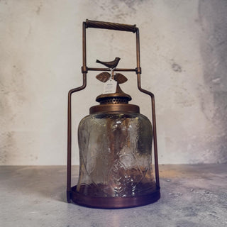 Vintage Indian Brass & Glass Bird Lantern — 13.5”