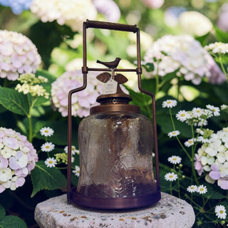 Vintage Indian Brass & Glass Bird Lantern — 19”