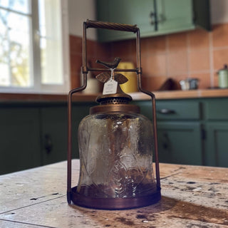 Vintage Indian Brass & Glass Bird Lantern — 17”