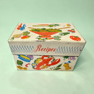 VTG 1960s Ohio Art Metal Recipe Box Tin - Retro Lobster & Salad MCM Kitchen