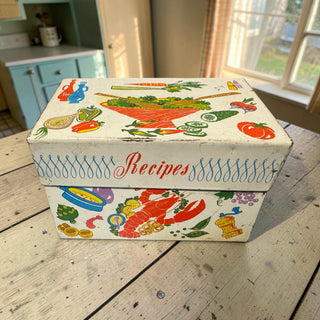 VTG 1960s Ohio Art Metal Recipe Box Tin - Retro Lobster & Salad MCM Kitchen