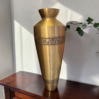 VTG  Brass Indian Floor Vase - 23”