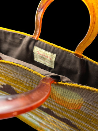 1970's Needlepoint Handmade Tote with Bakalite Handles