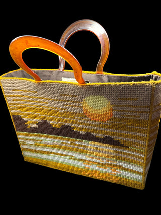 1970's Needlepoint Handmade Tote with Bakalite Handles