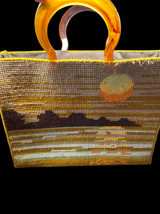 1970's Needlepoint Handmade Tote with Bakalite Handles