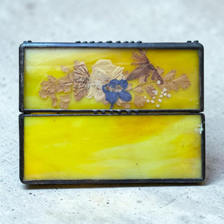 VTG Sierra Glass Works Stained Glass Jewelry Box w/Pressed Flowers