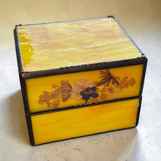 VTG Sierra Glass Works Stained Glass Jewelry Box w/Pressed Flowers