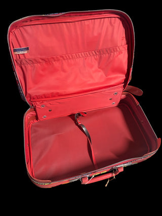 Vtg 1970s floral tapestry carry-on flight bag manufactured by The Jupiter Luggage Co