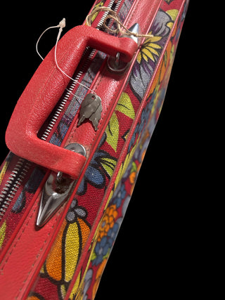 Vtg 1970s floral tapestry carry-on flight bag manufactured by The Jupiter Luggage Co