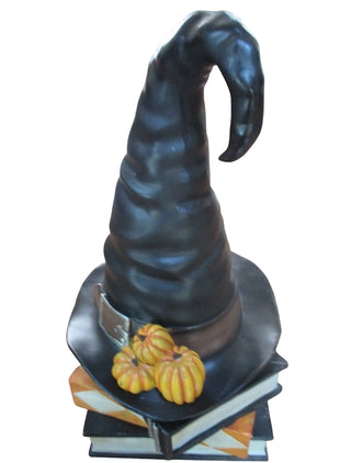 Halloween Black Witch Hat with Pumpkins on Stacked books
